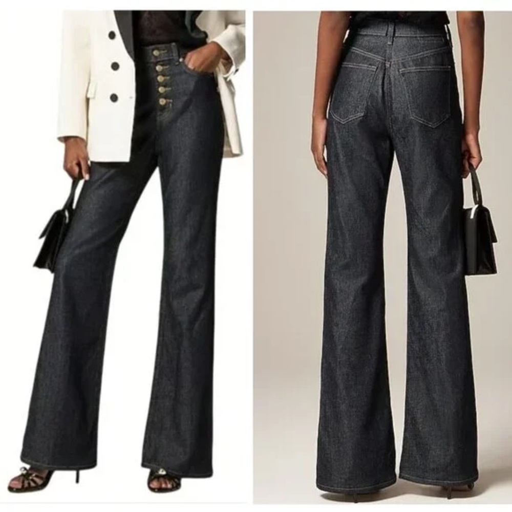J. Crew High Rise ‘96 Flare Jeans 28 Dark Wash Button Front